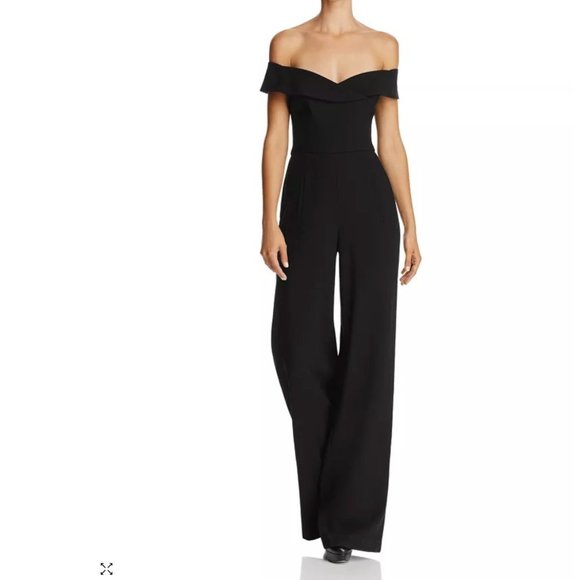 Black Halo Women's Short Sleeve Yoli Jumpsuit Off The Shoulder Neck Black Size 0